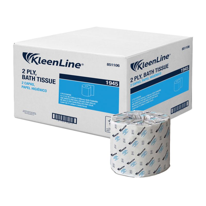 KleenLine 851106 Bath Tissue, 3.5 in L x 4.1 in W Sheet, 146 ft L Roll, 2-Ply, Virgin Fiber White