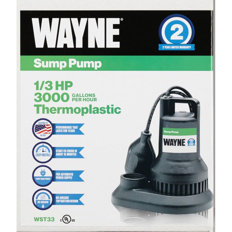 Wayne 1/3 HP Plastic Submersible Sump Pump 1/3 HP, 2500 GPH