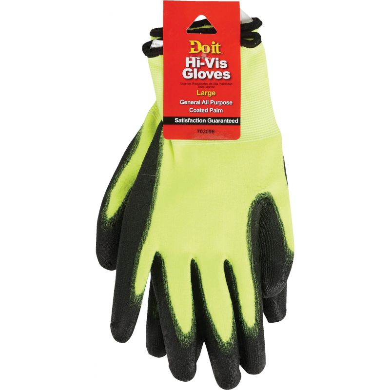 Do it High Visibility Polyurethane Coated Glove L, Black &amp; Yellow