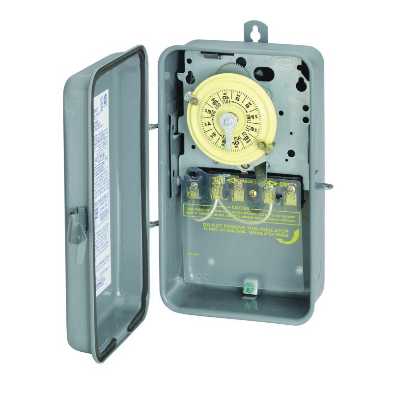 Intermatic T104R Mechanical Timer Switch, 40 A, 208/277 V, 3 W, 24 hr Time Setting, 12 On/Off Cycles Per Day Cycle Gray