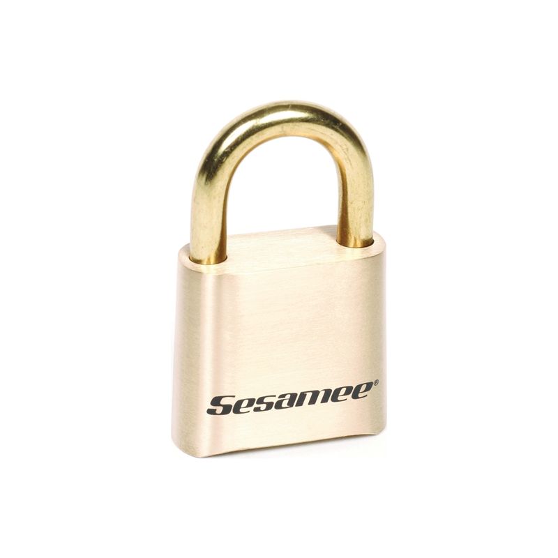Sesamee K0436 Padlock, Keyed Different Key, 5/16 in Dia Shackle, 1 in H Shackle, Steel Shackle, Solid Brass Body, Brass