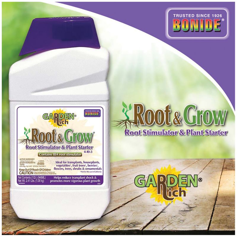 Bonide Root &amp; Grow 412 Root Stimulator, 1 qt, Liquid, 4-10-3 N-P-K Ratio Green