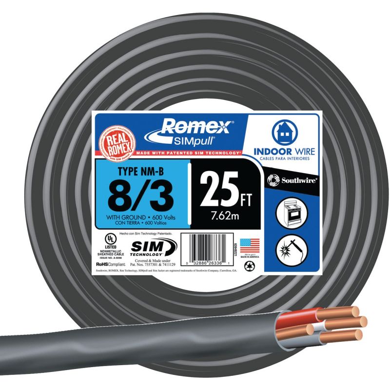 Romex 8/3 NMW/G Electrical Wire Black