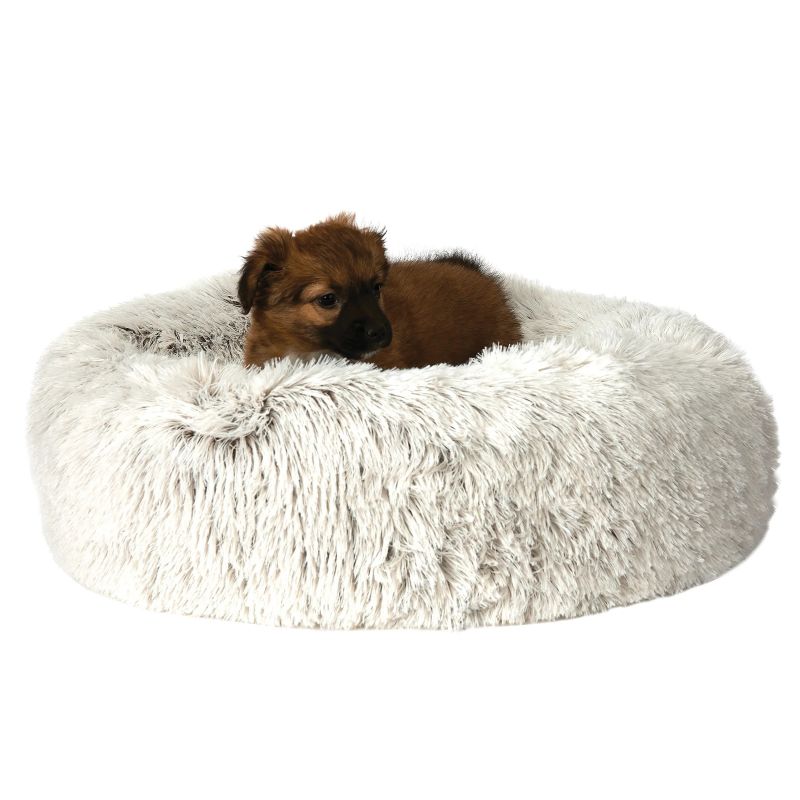 Slumber Pet ZW1652 36 11 Plush Cuddler Bed, 36 in L, 11 in W, Round, Bumper Style Pattern, Polyester Cover, Cream Cream