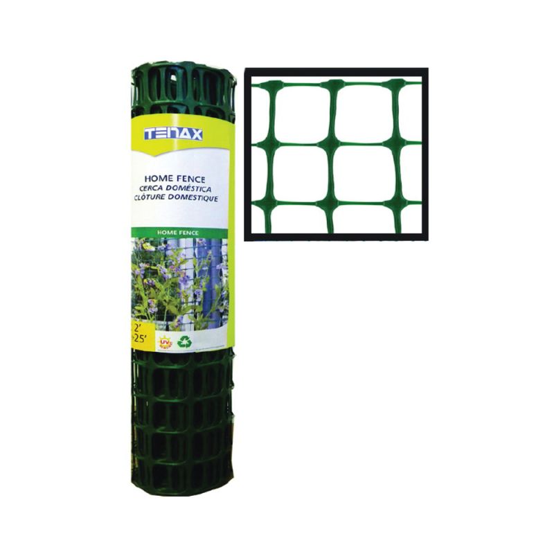 Tenax 2A140089 Home Fence, 25 ft L, 2 x 2 in Mesh, Plastic, Green Green