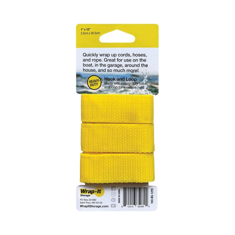 Wrap-It Storage 103-BS-12YE Cord and Rope Organizer, 1 in W, 12 in L, Polypropylene, Yellow Yellow