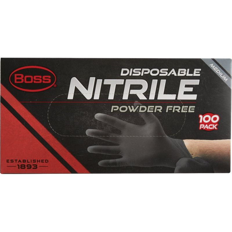Boss Nitrile Disposable Gloves M, Black