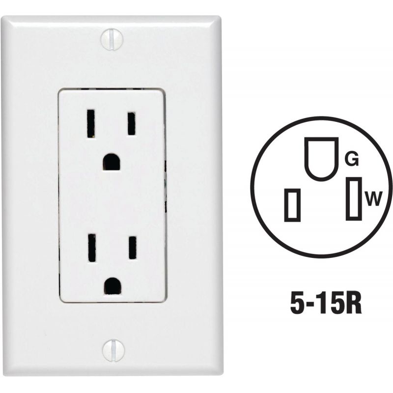 Leviton Decora Duplex Outlet With Wall Plate White, 15