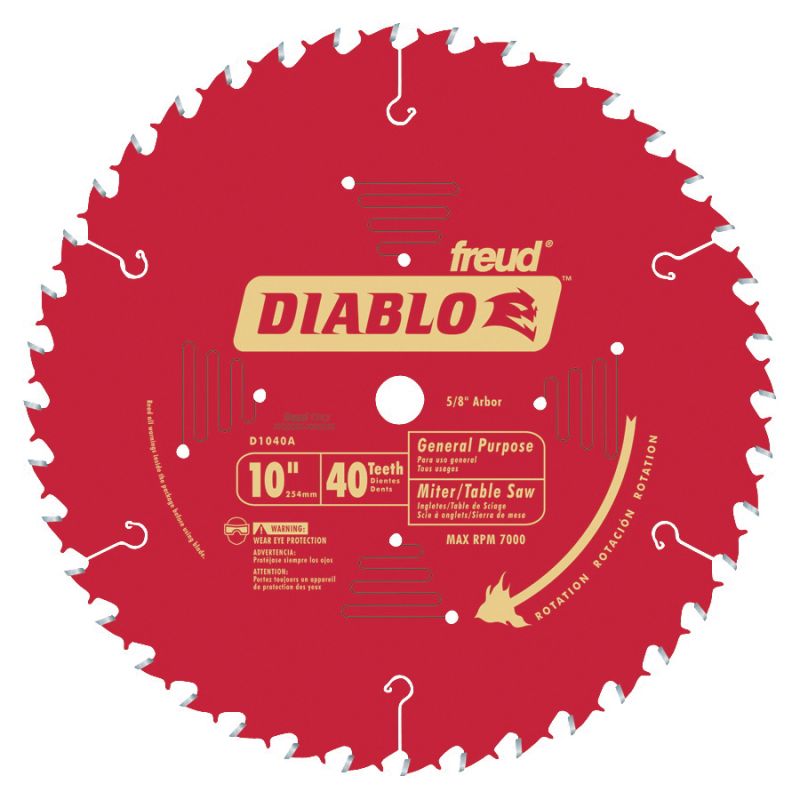 Diablo D1040A Circular Saw Blade, 10 in Dia, 5/8 in Arbor, 40-Teeth, Carbide Cutting Edge