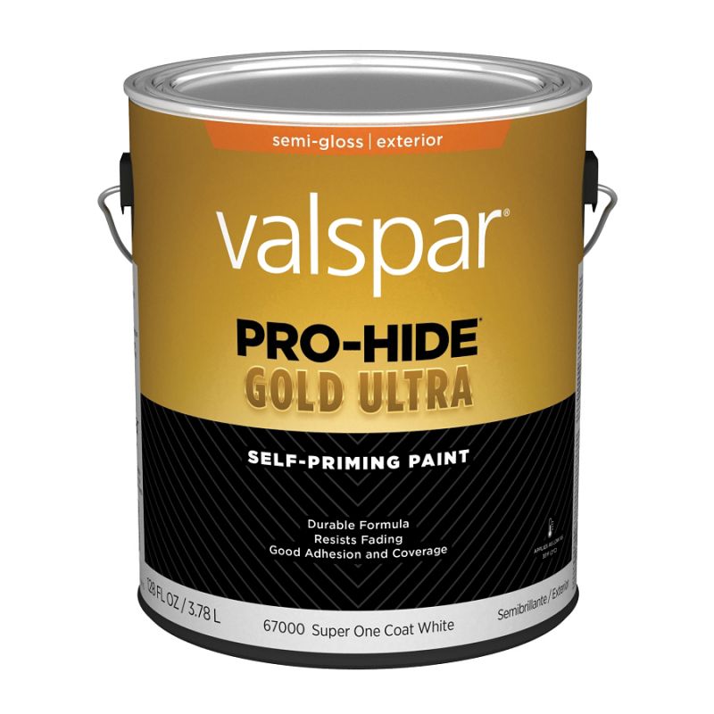 Valspar Pro-Hide Gold Ultra 6700 07 Latex Paint, Acrylic Base, Semi-Gloss Sheen, Super One Coat White Super One Coat White