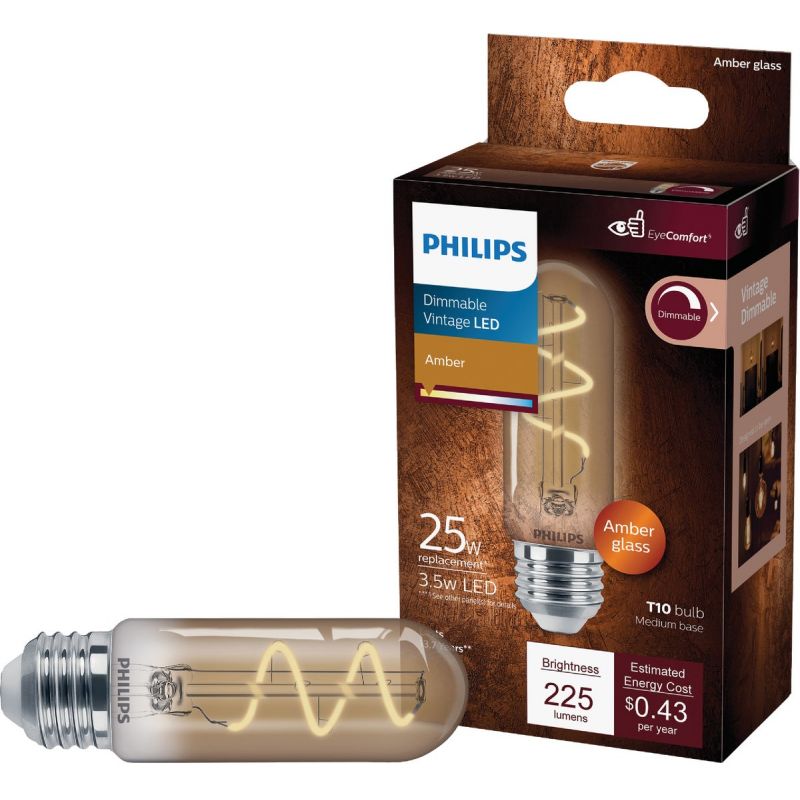 Philips Vintage T10 Medium Amber LED Decorative Light Bulb