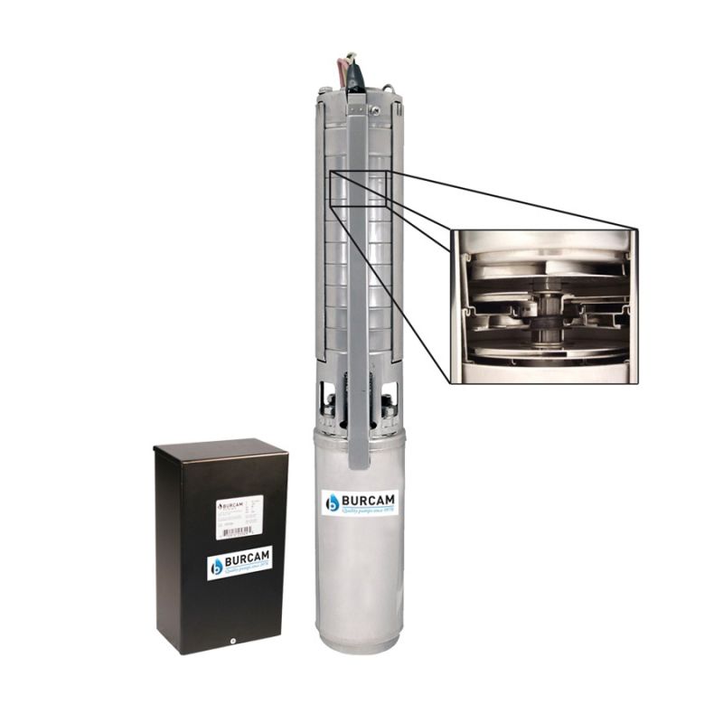 Burcam 101136H Submersible Well Pump, 3-Phase, 230 VAC, 0.75 hp, 4 x 1-1/4 in Connection, 275 ft Max Head, 10 gpm