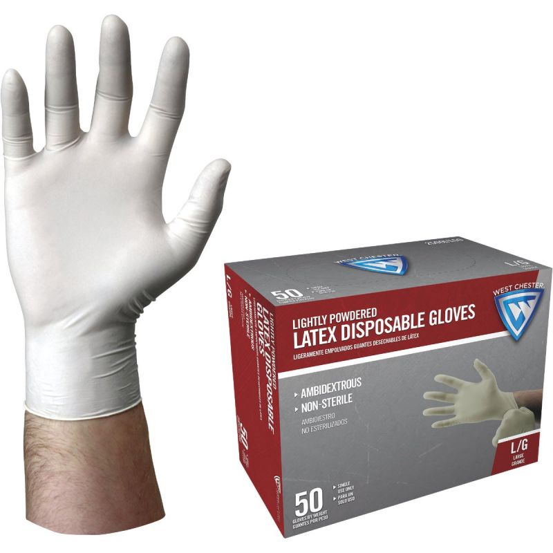 West Chester Latex Disposable Glove L, White