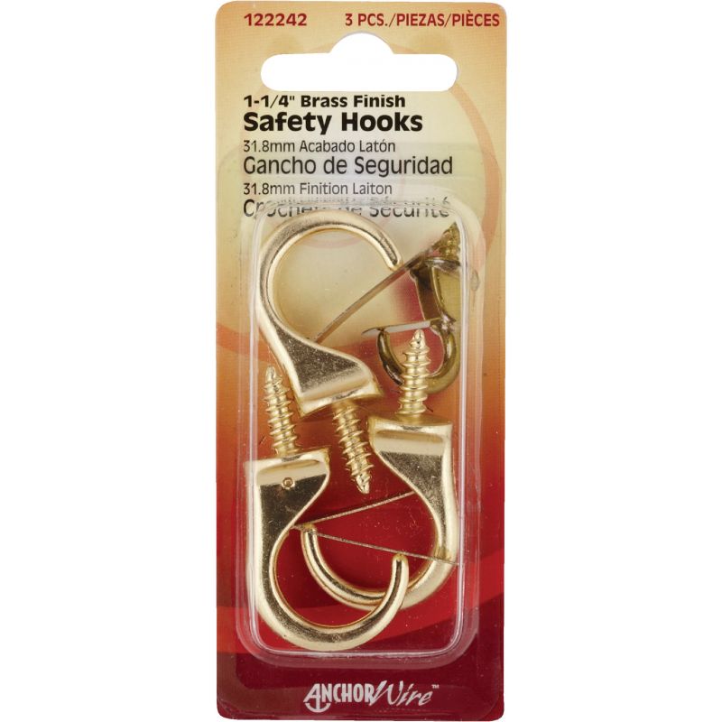 Hillman Anchor Wire 1-1-/4 In. Safety Hook Brass (Pack of 10)