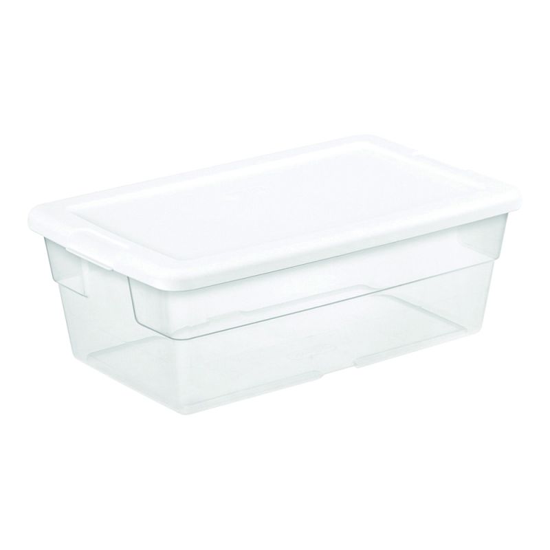 Sterilite 16428012 Storage Box, Plastic, Clear/White, 13-5/8 in L, 8-1/4 in W, 4-7/8 in H 6 Qt, Clear/White