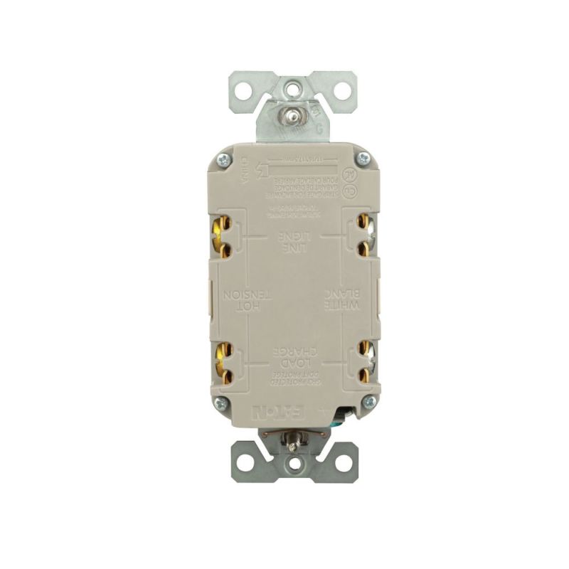Eaton GF20LA GFCI Receptacle, 125 V, 20 A, NEMA: NEMA 5-20R, Back, Side Wiring, Light Almond Light Almond