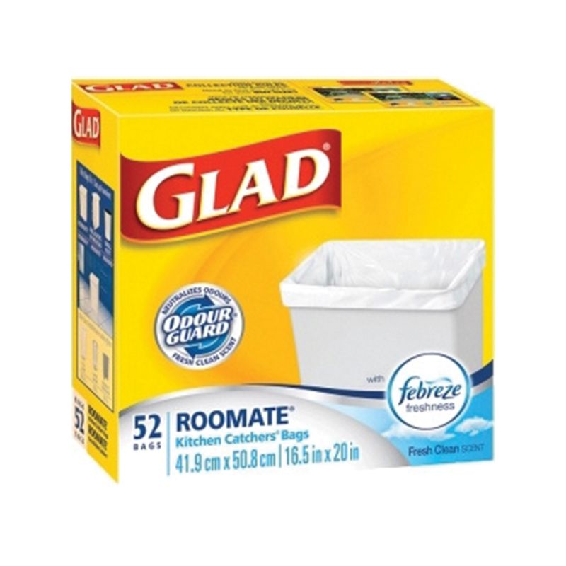 Glad Roomate Kitchen Catchers 30526 Trash Can, 14.6 L, Plastic, White, Lid 14.6 L, White