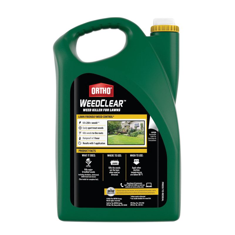 Ortho WeedClear 0204610 RTU Lawn Weed Killer, Liquid, Spray Application, 1 gal Bottle Clear Yellow