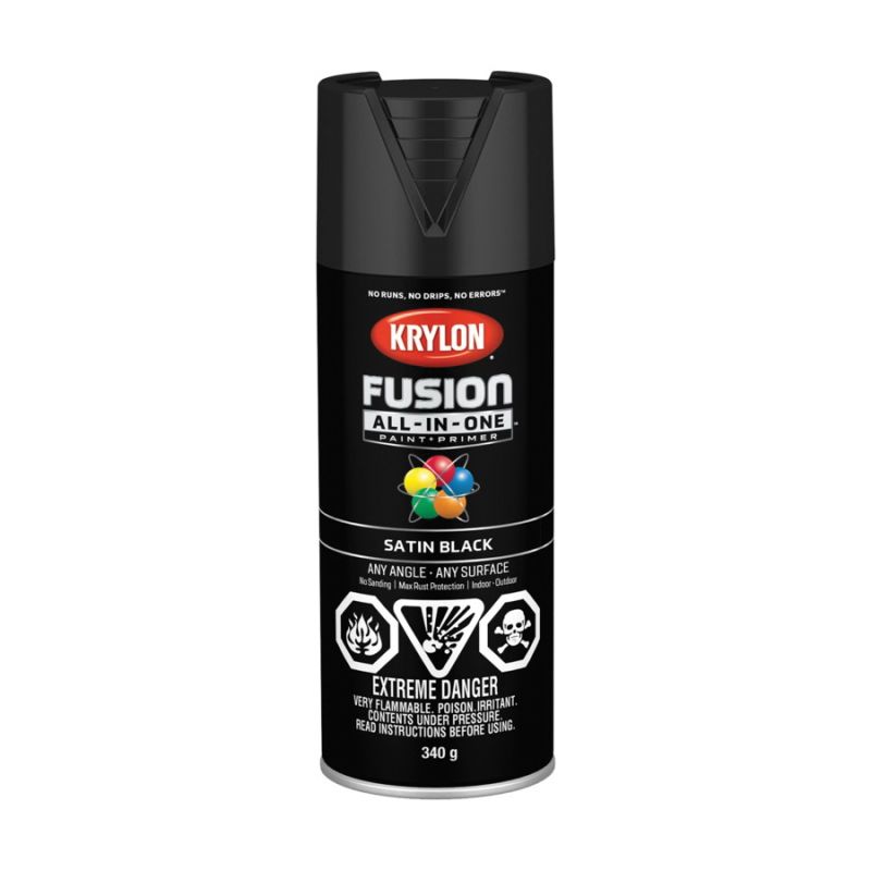 Krylon 427320007 Spray Paint, Satin, Black, 12 oz, Can Black