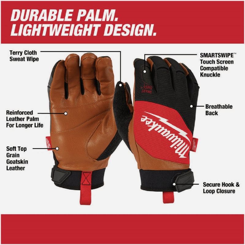 Milwaukee Leather Performance Work Gloves M, Red/Black/Brown