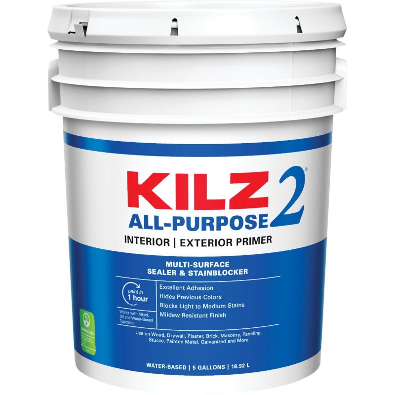 KILZ 2 Latex Interior/Exterior Sealer Stain Blocking Primer 5 Gal., White