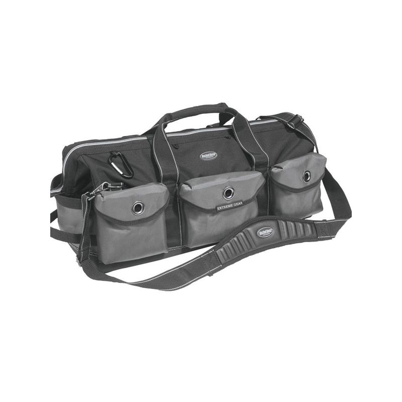 Bucket Boss Professional Series 65024 Extreme Big Daddy Tool Bag, 26 in W, 11 in D, 12 in H, 28-Pocket, Poly Fabric Black
