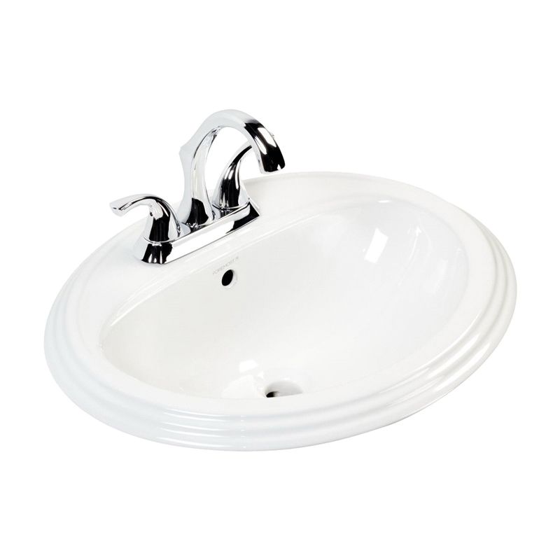 Craft + Main 13-0072-4W Bathroom Sink, Oval Basin, 4 in Faucet Centers, 21-7/8 in OAW, 7-1/2 in OAH, 18-3/8 in OAD White