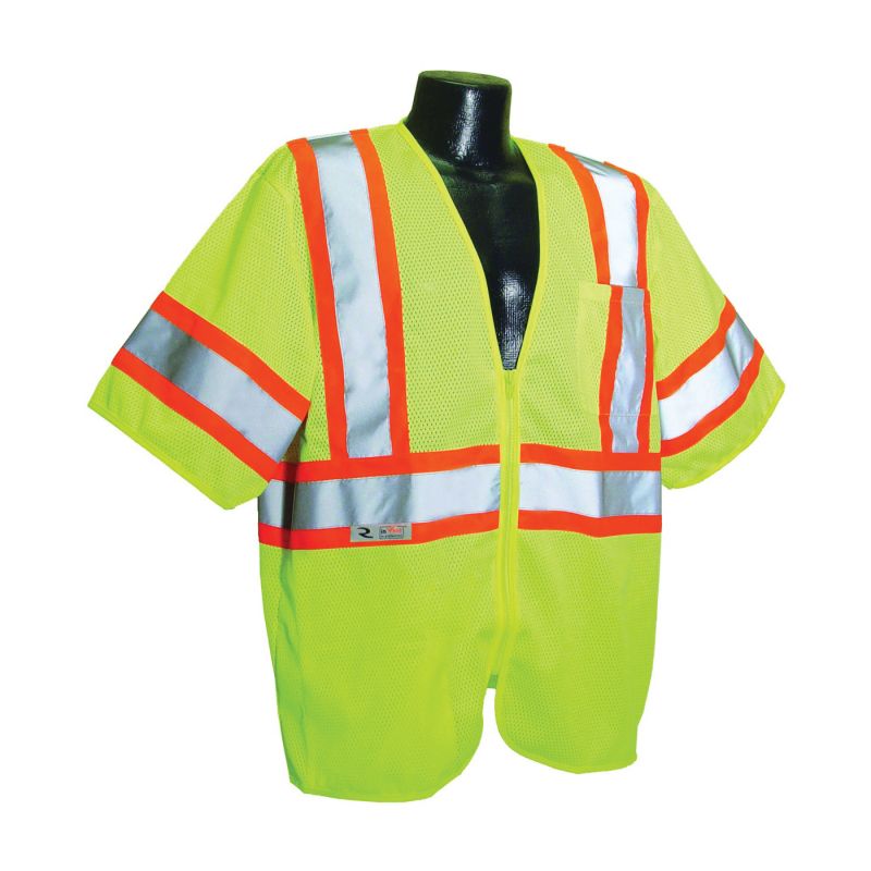 Radians SV22-3ZGM-XL Economical Safety Vest, XL, Polyester, Green/Silver, Zipper XL, Green/Silver