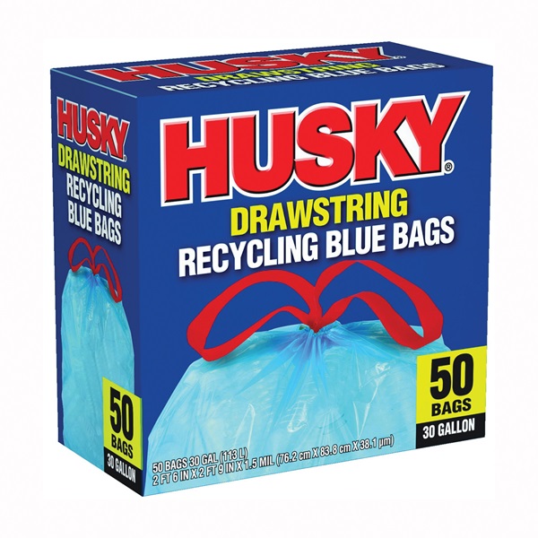 Husky Hk18xds050w Trash Compactor Bag with Drawstring, 18 Gal Capacity, White - 50/Bags