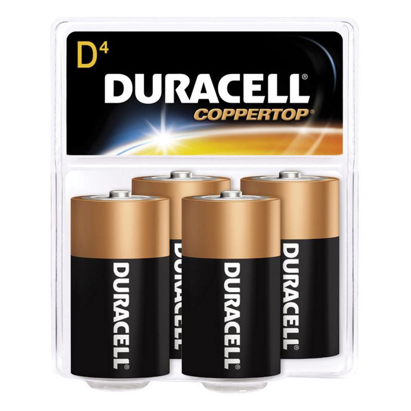 Duracell MN1300R4Z Battery, 1.5 V Battery, 14 Ah, D Battery, Alkaline, Manganese Dioxide, Black Black