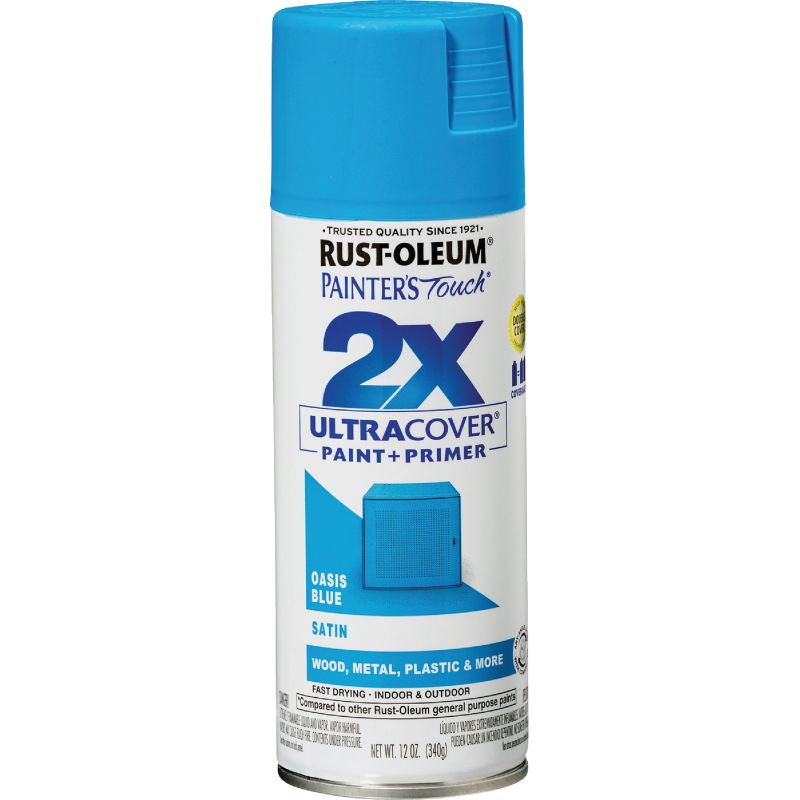 Rust-Oleum Painter&#039;s Touch 2X Ultra Cover Paint + Primer Spray Paint Oasis Blue, 12 Oz.