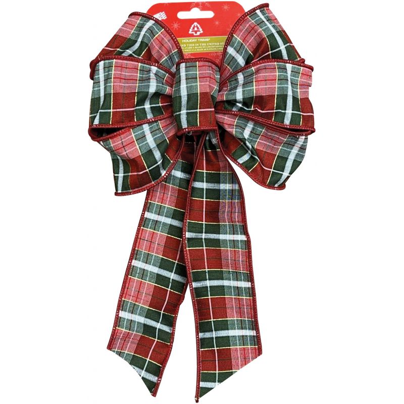 Holiday Trims 7-Loop Plaid Christmas Bow with Gold Highlights Red/Green/White With Gold (Pack of 12)