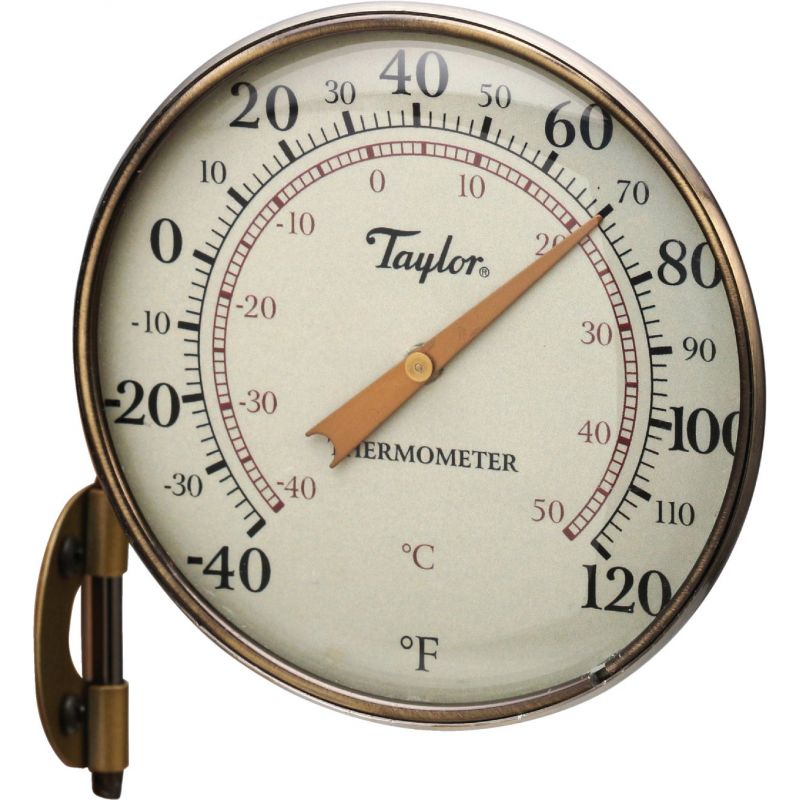 Taylor Heritage Aluminum Dial Indoor Outdoor Thermometer 4.25 In. Dia., Bronze Trim