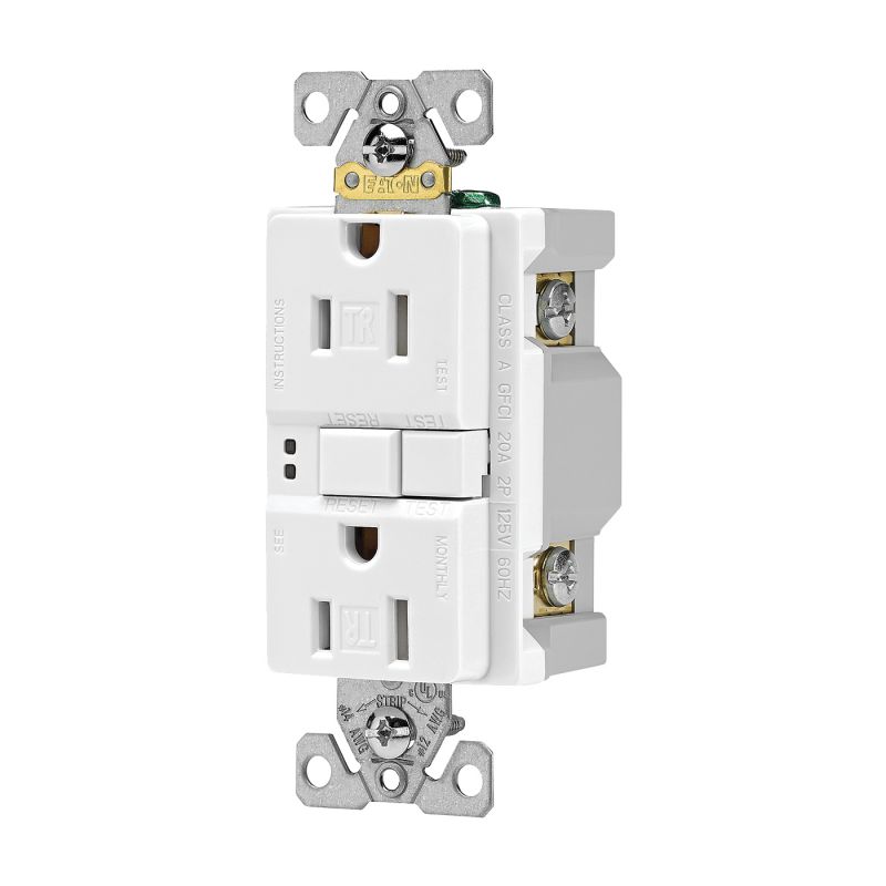 Eaton Wiring Devices TRSGF15W GFCI Duplex Receptacle, 2 -Pole, 15 A, 125 V, Back, Side Wiring, NEMA: 5-15R, White White