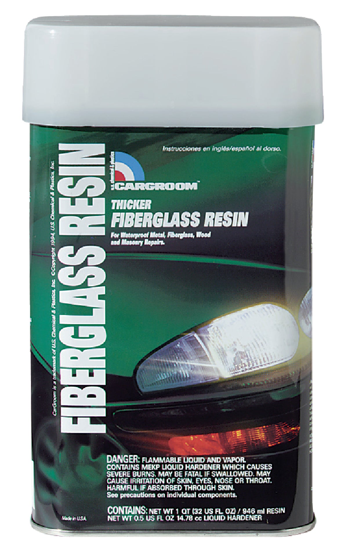Cargroom Polyester Firebrglass Resin 1qt Hardener 1oz 77090 Auto Body Kit
