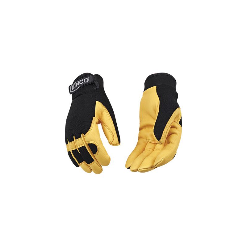 KincoPro 101-M Safety Gloves, Men&#039;s, M, Wing Thumb, Hook and Loop Cuff, Polyester/Spandex Back, Gold M, Gold
