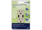 Leviton Decora 2-Port USB Charging Outlet With Tamper Resistant Duplex Outlet Ivory, 3.6A/15A