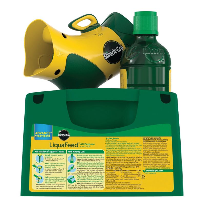 Miracle-Gro LiquaFeed 1016111 Plant Food Starter Kit, 16 oz Bottle, Liquid, 12-4-8 N-P-K Ratio Clear/Green