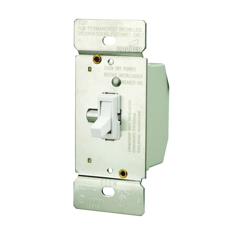 Eaton Wiring Devices TI306-W-K Toggle Dimmer, 5 A, 120 V, 600 W, CFL, Halogen, Incandescent, LED Lamp, 3-Way White