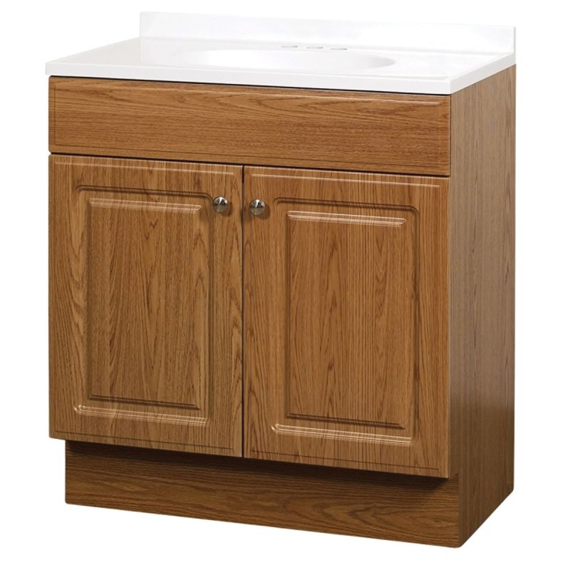 Zenna Home RBC30KK 2-Door Raised Panel Vanity with Top, Wood, Oak, Cultured Marble Sink, White Sink, 1/EA Oak