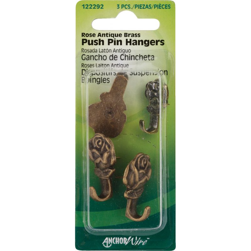 Hillman Anchor Wire Rose Decorative Push Pin Hanger 20 Lb, Push Pin (Pack of 10)