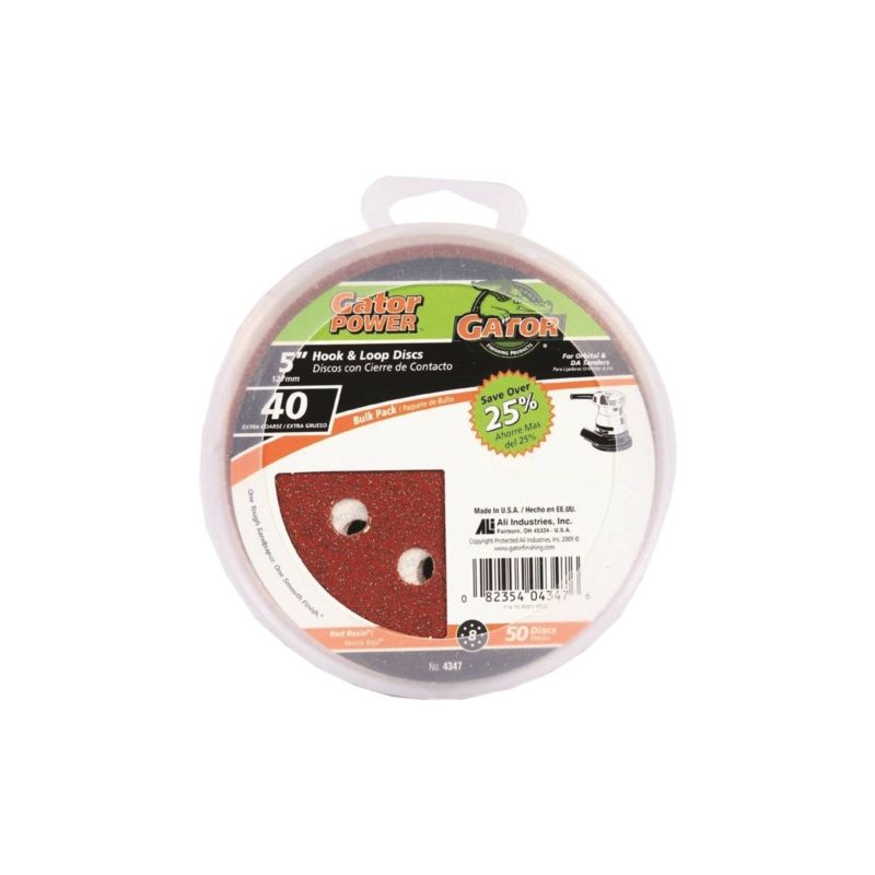Gator 4347 Sanding Disc, 5 in Dia, 40 Grit, Extra Coarse, Aluminum Oxide Abrasive, Vented Red
