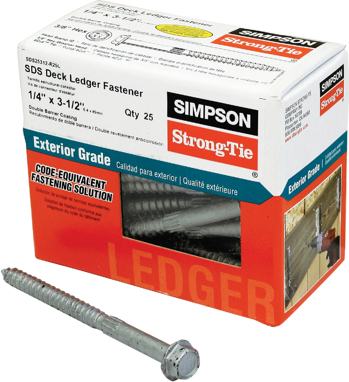 Buy Simpson Strong-Tie Strong-Drive SDS Ledger Deck Screw 1/4 In. X 3-1/2 In.,  Gray, 3/8 In. Hex