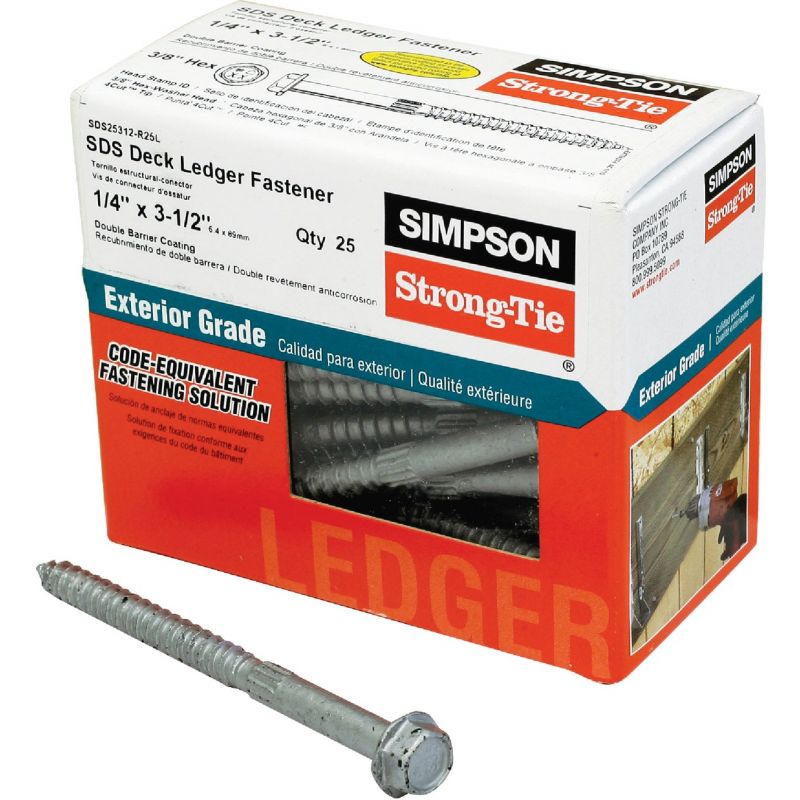 Simpson Strong-Tie Strong-Drive SDS Ledger Deck Screw 1/4 In. X 3-1/2 In., Gray, 3/8 In. Hex