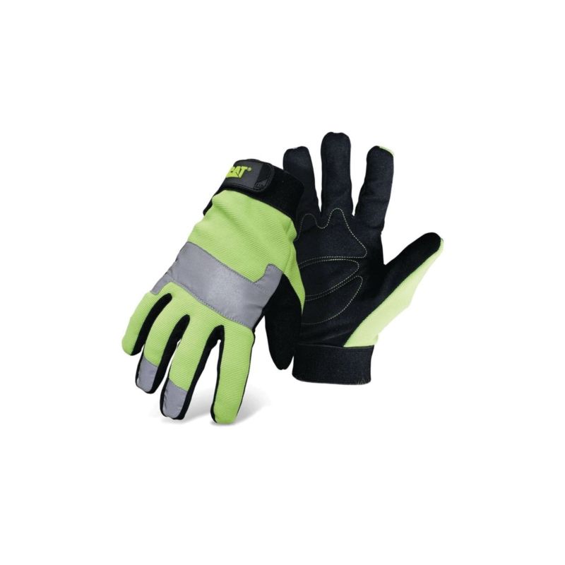 CAT CAT012214L Utility Gloves, L, Synthetic Leather, Black/Fluorescent Green L, Black/Fluorescent Green