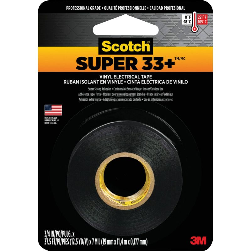Scotch Super 33+ Vinyl Plastic Electrical Tape Black