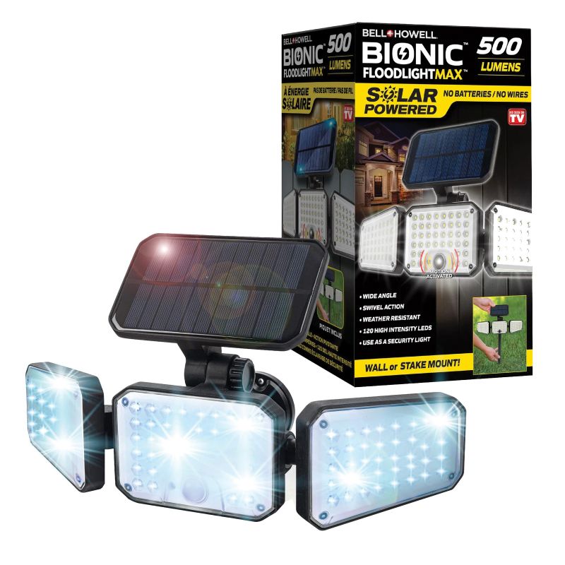 Bell+Howell Bionic 8523 Solar Flood Light with Motion Sensor, 120 -Lamp, Integrated LED Lamp, Daylight Light, 500