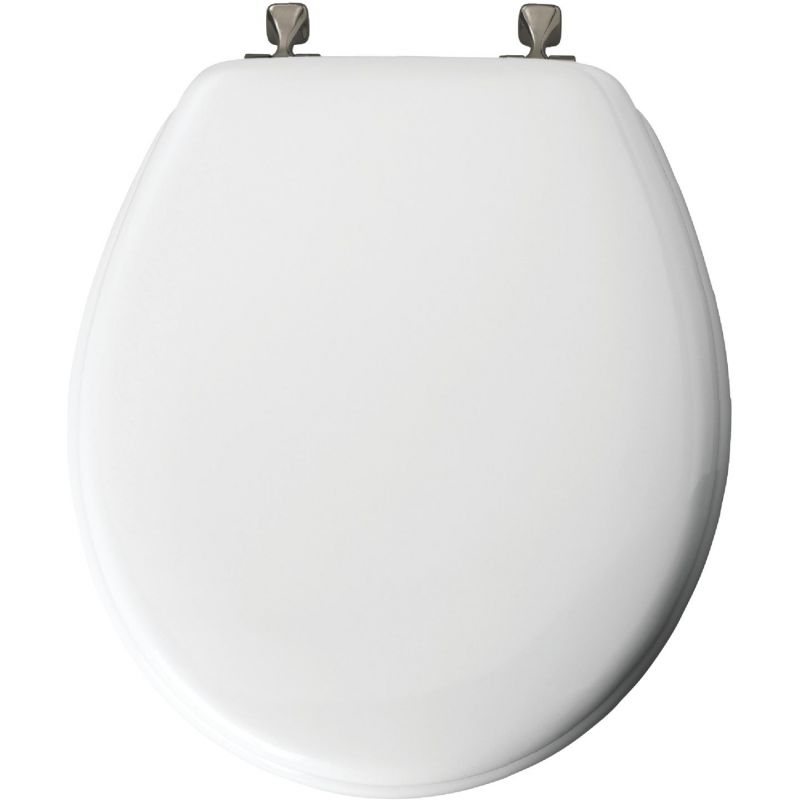 Mayfair Toilet Seat with Brushed Nickel Hinges White, Round