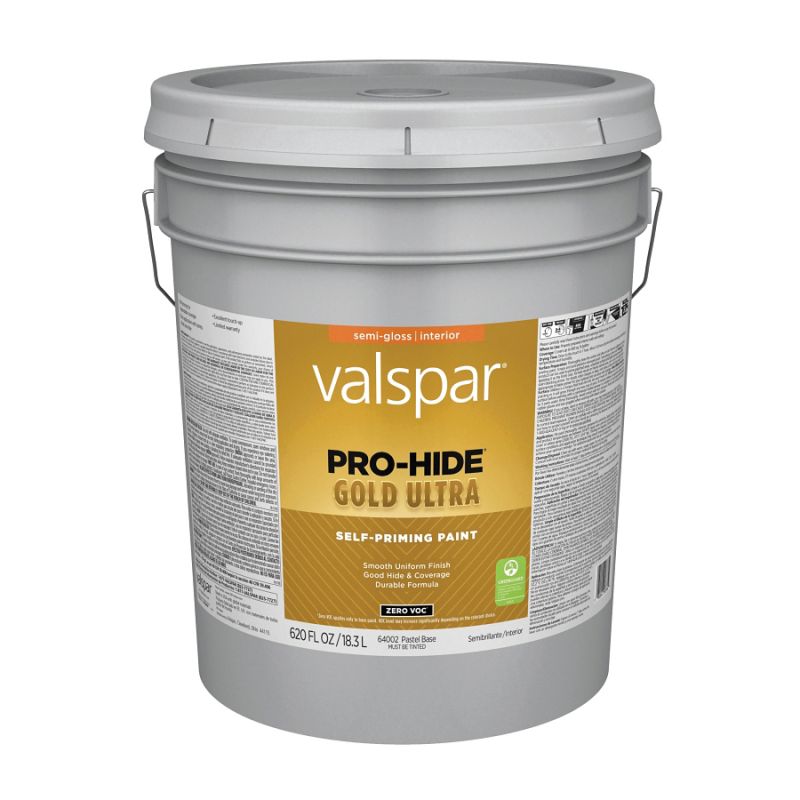 Valspar Pro-Hide Gold Ultra 6400 08 Latex Paint, Acrylic Base, Semi-Gloss Sheen, Pastel Base, 5 gal Pastel Base