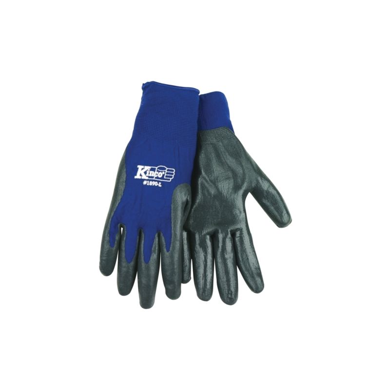 Kinco 1890-L High-Dexterity Work Gloves, Men&#039;s, L, Knit Wrist Cuff, Nitrile Coating, Nylon Glove, Gray/Navy Blue L, Gray/Navy Blue